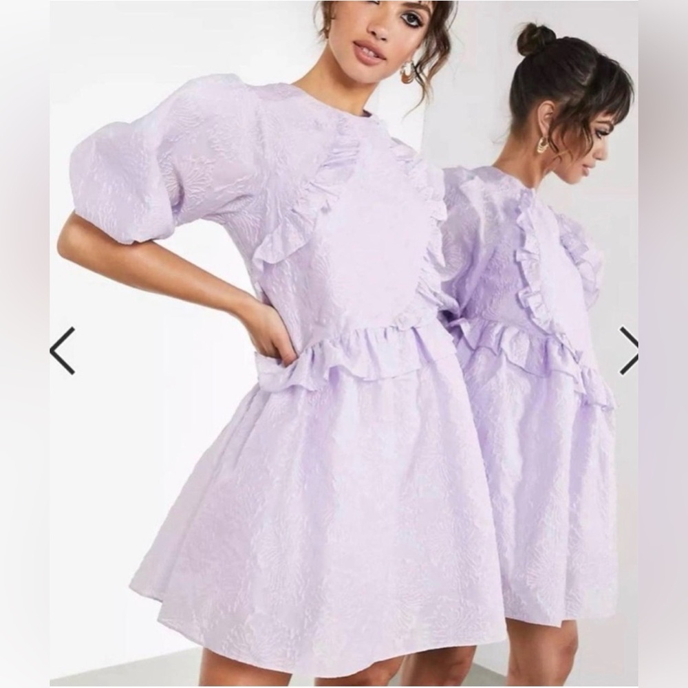 ASOS edition Lilac Ruffle Puff-Sleeve Dress